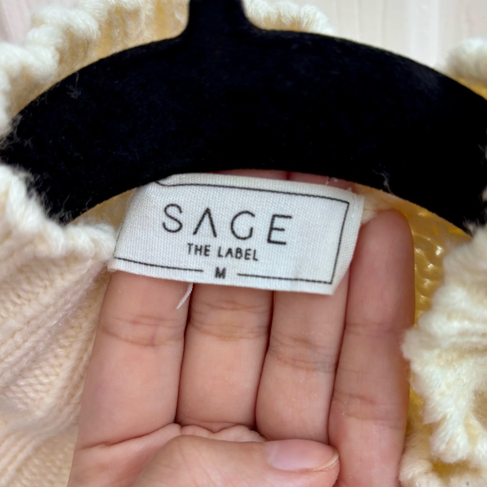 SAGE THE LABEL Fringed Cable-Knit Turtleneck Sweater in Ivory/Cream - Picture 9 of 16